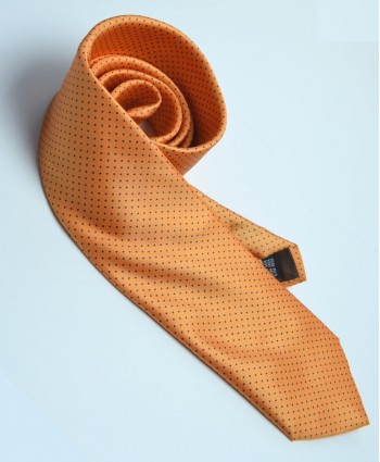 Fine Silk Spotted Tie with Blue Pin Dots on Light Orange